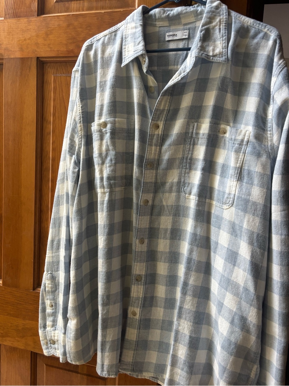 Sonoma Light Blue and White Plaid Button-Down Shirt